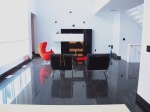 Custom Fireplace installation Wrapped in black & white HIgh Gloss Plexiglass